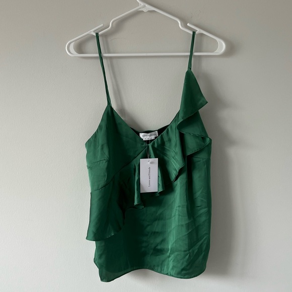 Revolve Green Satin Ruffle Tank Top - Picture 4 of 6